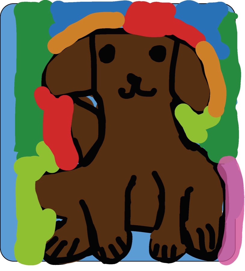 Von einem Kind gemalter brauner Hund als Startbildschirm eines selbst gebauten App-Prototyps